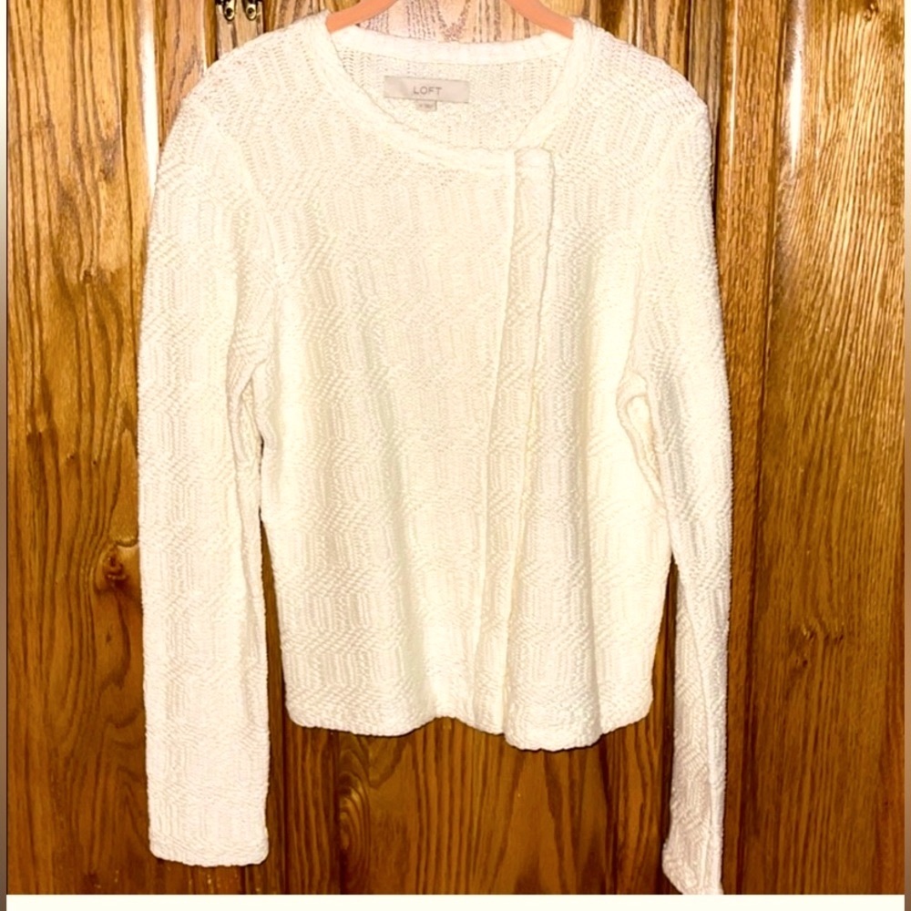 Loft White Moto style Zip Sweater Jacket